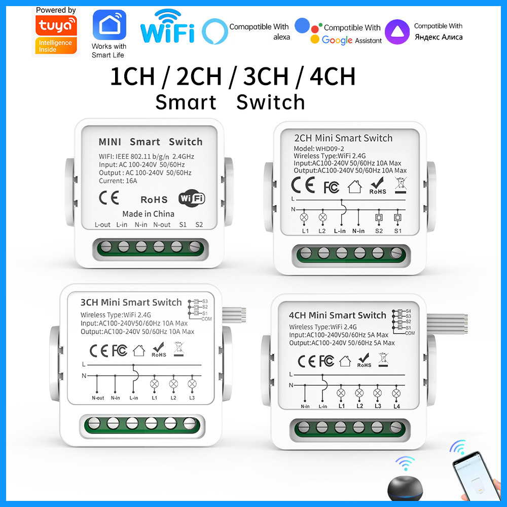 Smart Home Google - Interruptor Inteligente WiFi Tuya 1/2/3/4 Gangue
