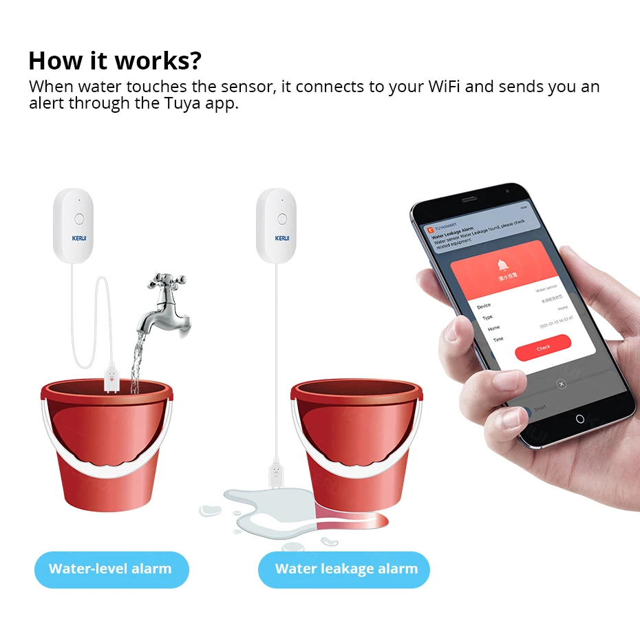 Kerui wi fi sensor de água cas - Smart Home Notifications avaliação e preço